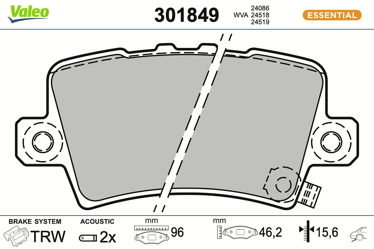 Jogo de 4 pastilhas de travão VALEO ref. 301849